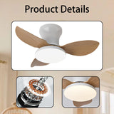 Maxbell Ceiling Fan with Light Modern Simple Dimmable for Kitchen Living Room Garage Light Wood