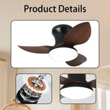 Maxbell Ceiling Fan with Light Modern Simple Dimmable for Kitchen Living Room Garage Dark Wood