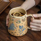 Maxbell Ceramic Coffee Mug for Home Office with Large Handle Gift Drinkware Milk Cup Flower Without Lid