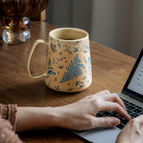 Maxbell Ceramic Coffee Mug for Home Office with Large Handle Gift Drinkware Milk Cup Flower Without Lid