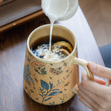 Maxbell Ceramic Coffee Mug for Home Office with Large Handle Gift Drinkware Milk Cup Flower Without Lid