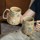 Maxbell Ceramic Coffee Mug for Home Office with Large Handle Gift Drinkware Milk Cup Flower Without Lid
