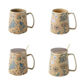 Maxbell Ceramic Coffee Mug for Home Office with Large Handle Gift Drinkware Milk Cup Flower Without Lid
