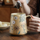 Maxbell Ceramic Coffee Mug for Home Office with Large Handle Gift Drinkware Milk Cup Daisy Without Lid