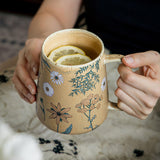 Maxbell Ceramic Coffee Mug for Home Office with Large Handle Gift Drinkware Milk Cup Daisy Without Lid
