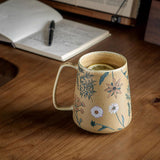 Maxbell Ceramic Coffee Mug for Home Office with Large Handle Gift Drinkware Milk Cup Daisy Without Lid