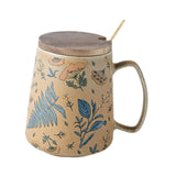 Maxbell Ceramic Coffee Mug for Home Office with Large Handle Gift Drinkware Milk Cup Flower With Lid
