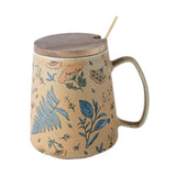Maxbell Ceramic Coffee Mug for Home Office with Large Handle Gift Drinkware Milk Cup Flower With Lid