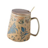 Maxbell Ceramic Coffee Mug for Home Office with Large Handle Gift Drinkware Milk Cup Flower With Lid