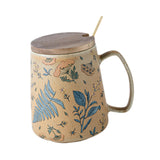 Maxbell Ceramic Coffee Mug for Home Office with Large Handle Gift Drinkware Milk Cup Flower With Lid