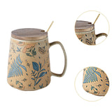 Maxbell Ceramic Coffee Mug for Home Office with Large Handle Gift Drinkware Milk Cup Flower With Lid