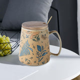 Maxbell Ceramic Coffee Mug for Home Office with Large Handle Gift Drinkware Milk Cup Flower With Lid