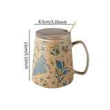 Maxbell Ceramic Coffee Mug for Home Office with Large Handle Gift Drinkware Milk Cup Flower With Lid