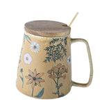 Maxbell Ceramic Coffee Mug for Home Office with Large Handle Gift Drinkware Milk Cup Daisy With Lid