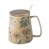 Maxbell Ceramic Coffee Mug for Home Office with Large Handle Gift Drinkware Milk Cup Daisy With Lid