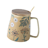 Maxbell Ceramic Coffee Mug for Home Office with Large Handle Gift Drinkware Milk Cup Daisy With Lid