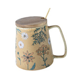 Maxbell Ceramic Coffee Mug for Home Office with Large Handle Gift Drinkware Milk Cup Daisy With Lid