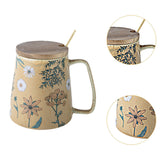 Maxbell Ceramic Coffee Mug for Home Office with Large Handle Gift Drinkware Milk Cup Daisy With Lid