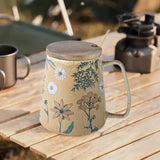 Maxbell Ceramic Coffee Mug for Home Office with Large Handle Gift Drinkware Milk Cup Daisy With Lid