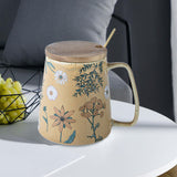 Maxbell Ceramic Coffee Mug for Home Office with Large Handle Gift Drinkware Milk Cup Daisy With Lid