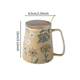 Maxbell Ceramic Coffee Mug for Home Office with Large Handle Gift Drinkware Milk Cup Daisy With Lid