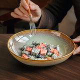 Maxbell Ceramic Salad Plate Elegant Irregular Deep Plate for Restaurant Home Wedding