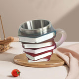 Maxbell Painted Book Mug with Handle for Hot or Cold Brews Readers Literature Lovers Pink