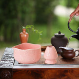 Maxbell Matcha Bowl with Whisk Holder Gift with Spout for Kitchen Tea Lovers Friends Pink