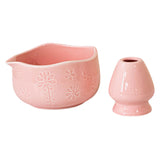Maxbell Matcha Bowl with Whisk Holder Gift with Spout for Kitchen Tea Lovers Friends Pink