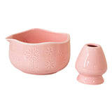 Maxbell Matcha Bowl with Whisk Holder Gift with Spout for Kitchen Tea Lovers Friends Pink