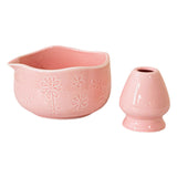 Maxbell Matcha Bowl with Whisk Holder Gift with Spout for Kitchen Tea Lovers Friends Pink