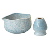 Maxbell Matcha Bowl with Whisk Holder Gift with Spout for Kitchen Tea Lovers Friends Blue