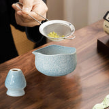 Maxbell Matcha Bowl with Whisk Holder Gift with Spout for Kitchen Tea Lovers Friends Blue