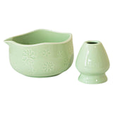 Maxbell Matcha Bowl with Whisk Holder Gift with Spout for Kitchen Tea Lovers Friends Green