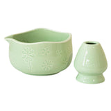 Maxbell Matcha Bowl with Whisk Holder Gift with Spout for Kitchen Tea Lovers Friends Green