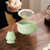 Maxbell Matcha Bowl with Whisk Holder Gift with Spout for Kitchen Tea Lovers Friends Green