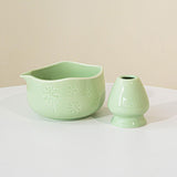 Maxbell Matcha Bowl with Whisk Holder Gift with Spout for Kitchen Tea Lovers Friends Green