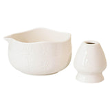 Maxbell Matcha Bowl with Whisk Holder Gift with Spout for Kitchen Tea Lovers Friends White