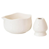 Maxbell Matcha Bowl with Whisk Holder Gift with Spout for Kitchen Tea Lovers Friends White