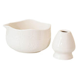 Maxbell Matcha Bowl with Whisk Holder Gift with Spout for Kitchen Tea Lovers Friends White