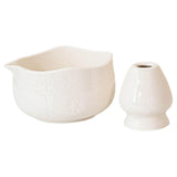 Maxbell Matcha Bowl with Whisk Holder Gift with Spout for Kitchen Tea Lovers Friends White
