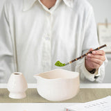 Maxbell Matcha Bowl with Whisk Holder Gift with Spout for Kitchen Tea Lovers Friends White