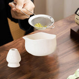 Maxbell Matcha Bowl with Whisk Holder Gift with Spout for Kitchen Tea Lovers Friends White