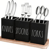 Maxbell Kitchen Utensils Holder Spoon Fork Knives Flatware Dispenser for Cafe Pantry Black