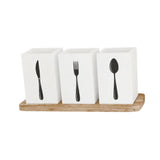 Maxbell Kitchen Utensils Holder Spoon Fork Knives Flatware Dispenser for Cafe Pantry White