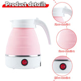 Maxbell Travel Folding Electric Kettle Fast Boiling Camping 600ml Electric Tea Maker Pink