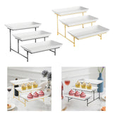Maxbell 3 Tier Rectangular Serving Platter Stand Set for Presentation Buffets Veggie Black