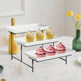 Maxbell 3 Tier Rectangular Serving Platter Stand Set for Presentation Buffets Veggie Black