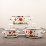Maxbell 3 Pieces Enamel Stockpot with Lid Gifts Soup Pot for Restaurant Home Cooking Red Flower