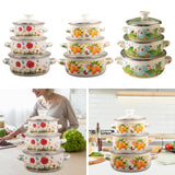 Maxbell 3 Pieces Enamel Stockpot with Lid Gifts Soup Pot for Restaurant Home Cooking Red Flower